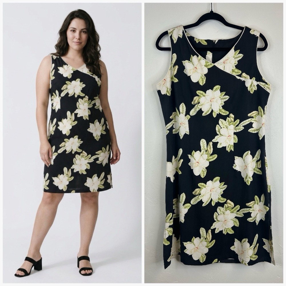 Floral Asian Inspired Sleeveless V-Neck Midi Dress Size XL/1X Resort Cruise Wear